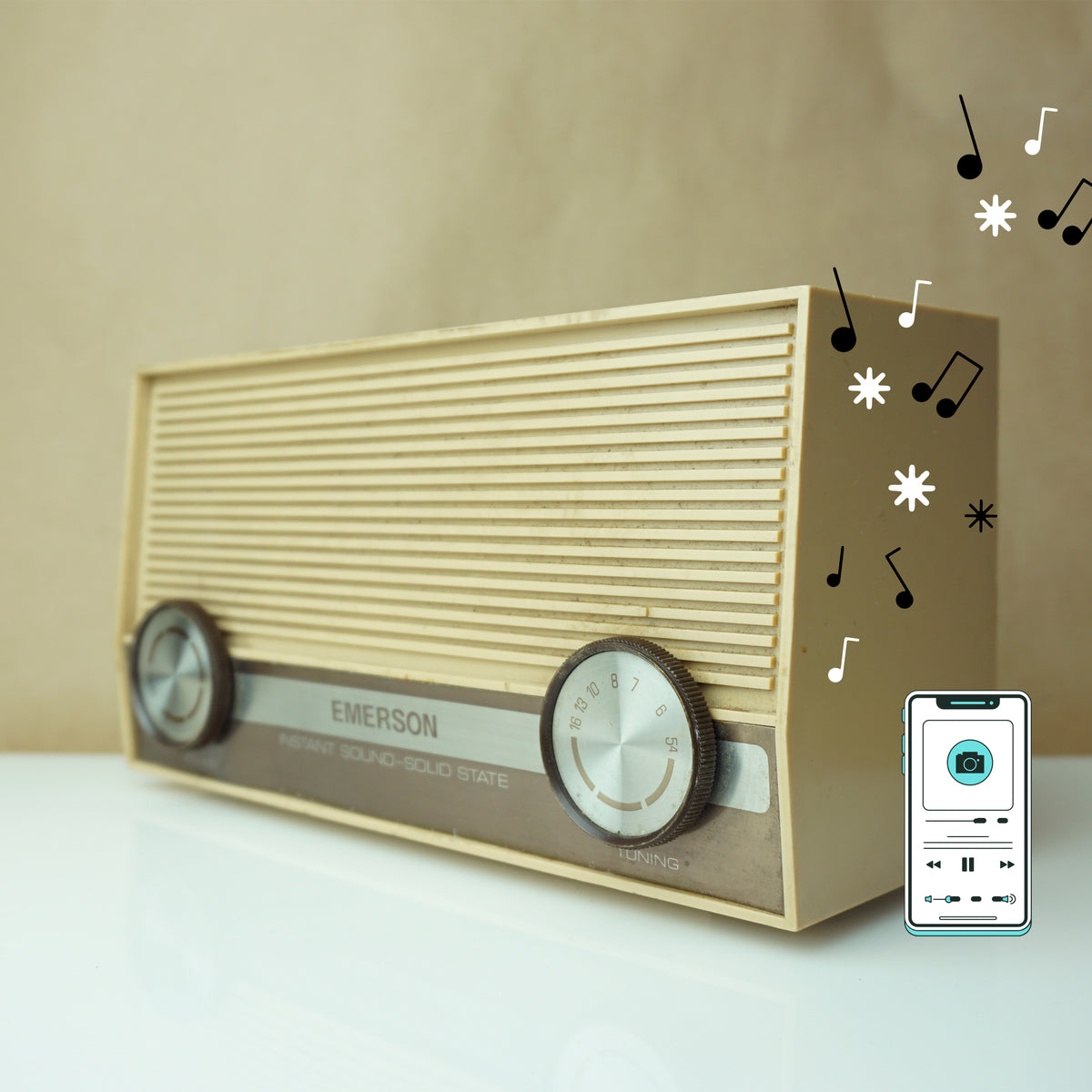 1970s Vintage EMERSON 31T75 Solid State Table Radio w/ Bluetooth Techn ...