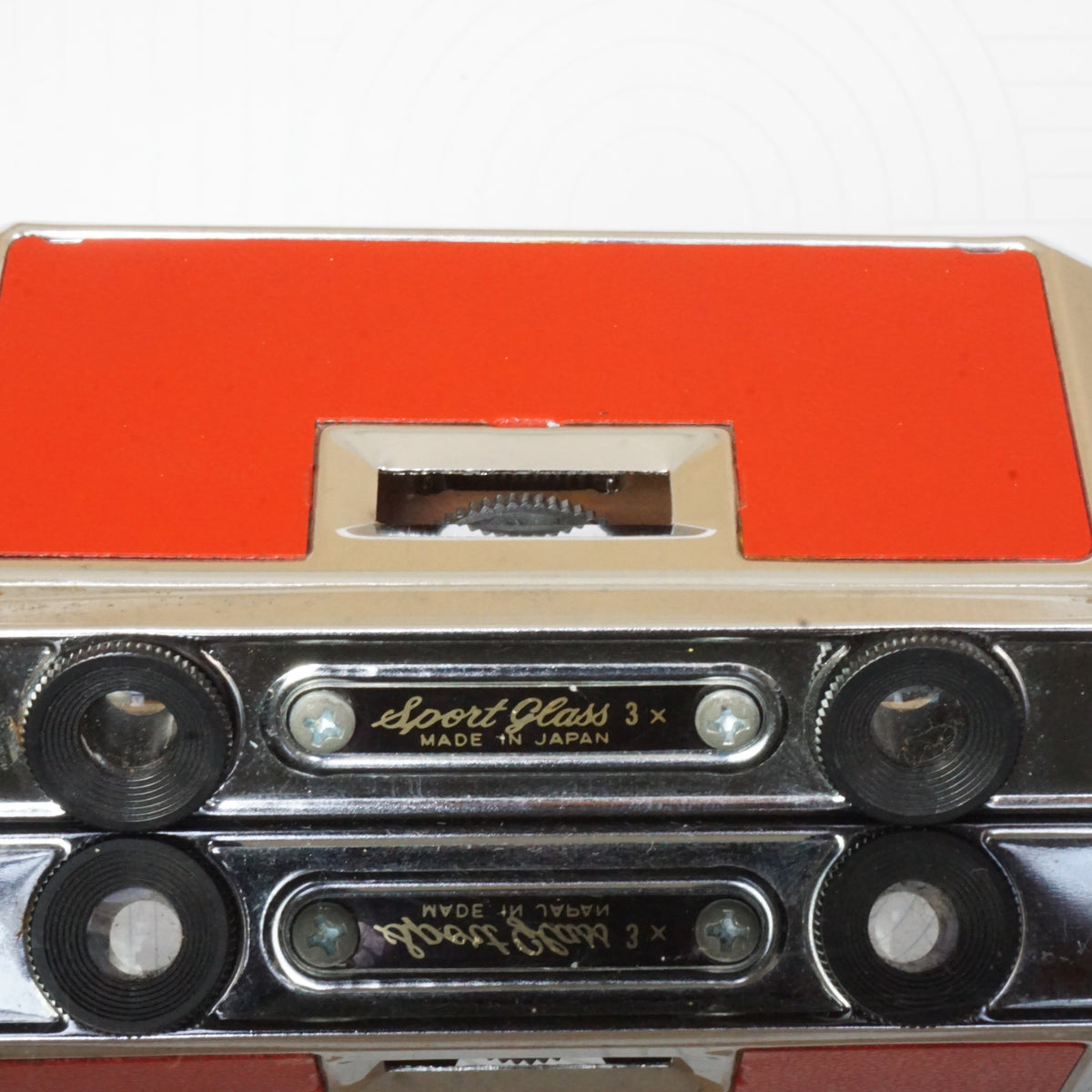 Vintage SPORT GLASS 3x 25mm Silver and Red Tone Folding Opera Glasses