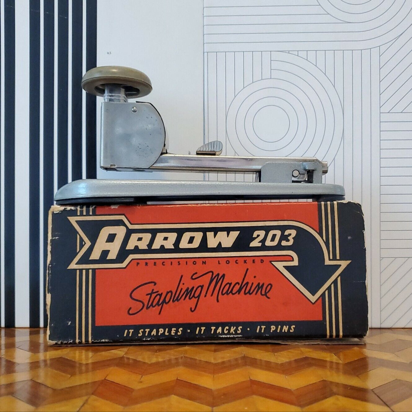 Vintage Stapler Arrow 203 "Precision Locked Stapling Machine" Stapler in Original Box