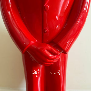 Vintage 26" Statue of Butler in Monochrome Red Resin wearing Suit and Tie