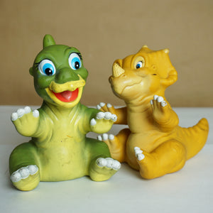 1988 Set of 2 Vintage LAND BEFORE TIME Ducky + Cera Rubber Hand Puppet Character