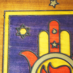 Handcrafted ENCHANTED WORLD of BOXES Q-20 Chai within a Hamsa Linden Wood Box