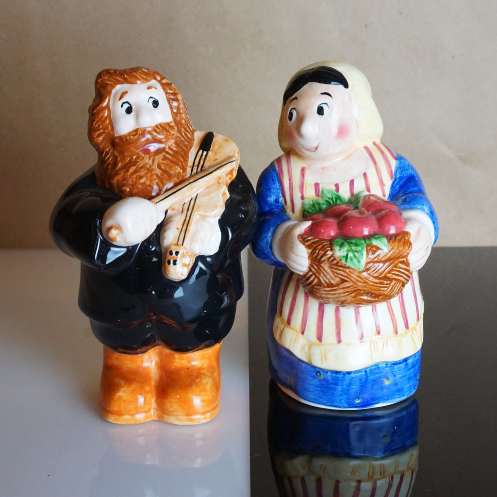 Vintage Jewish Collectible Mom & Pop Fiddler with Wife Ceramic Figurines