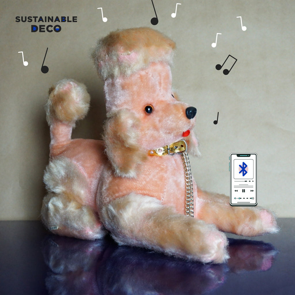 1960s MCM Vintage SUMMIT Pink Plush Poodle Transistor Radio Speaker w/ Bluetooth