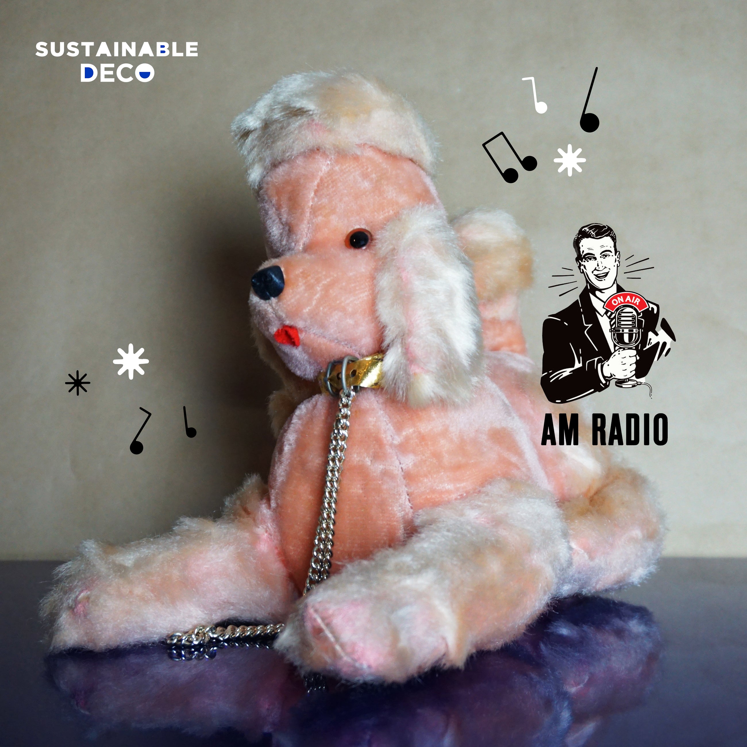 1960s MCM Vintage SUMMIT Pink Plush Poodle Transistor Radio