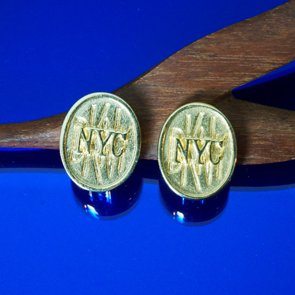 1980s Vintage DKNY "NYC" Gold Tone Clip-on Earrings
