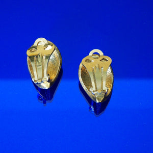 1980s Vintage Black Enamel, Rhinestone and Gold Tone Clip-on Earrings