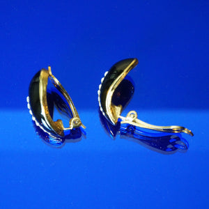 1980s Vintage Black Enamel, Rhinestone and Gold Tone Clip-on Earrings