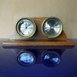 Set of 2 Vintage BEY-BERK INTERNATIONAL Ship Clock + Barometer w/ Wooden Stand.