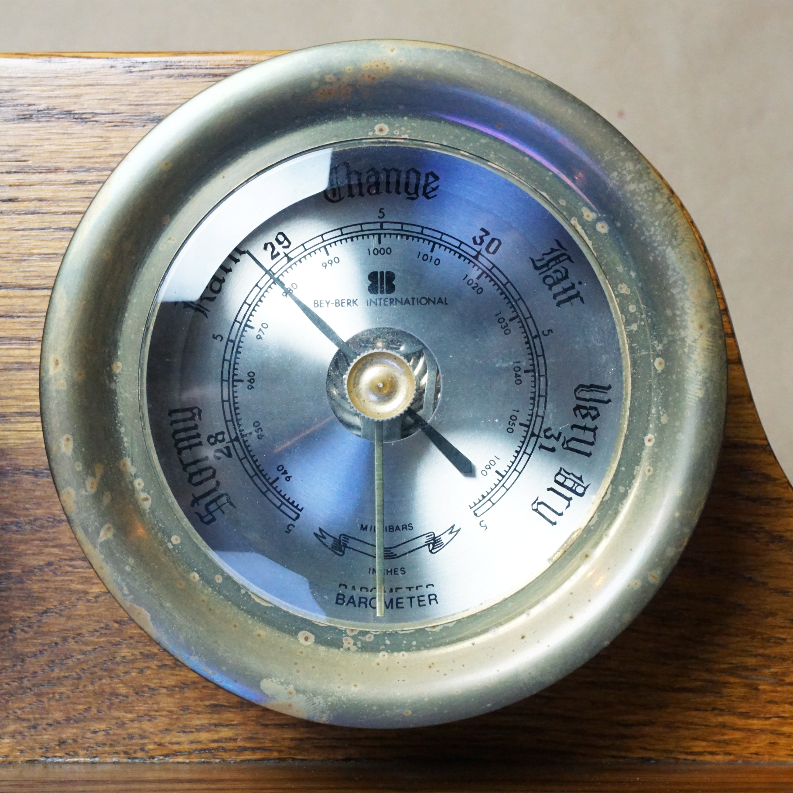 Set of 2 Vintage BEY-BERK INTERNATIONAL Ship Clock + Barometer w/ Wooden Stand.