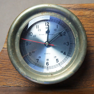 Set of 2 Vintage BEY-BERK INTERNATIONAL Ship Clock + Barometer w/ Wooden Stand.