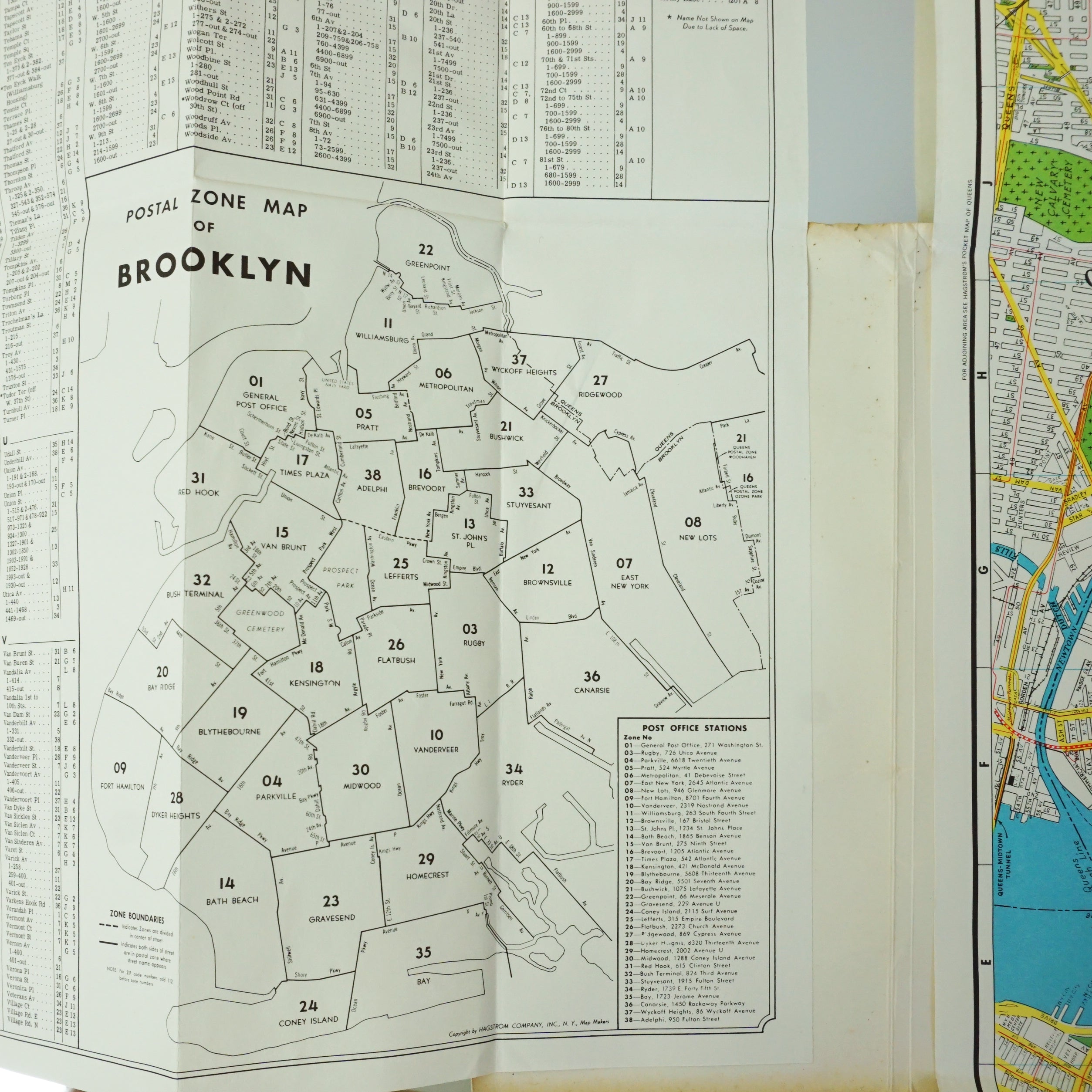 1950s Mid Century HAGSTROM'S Map Of Brooklyn New York Subway