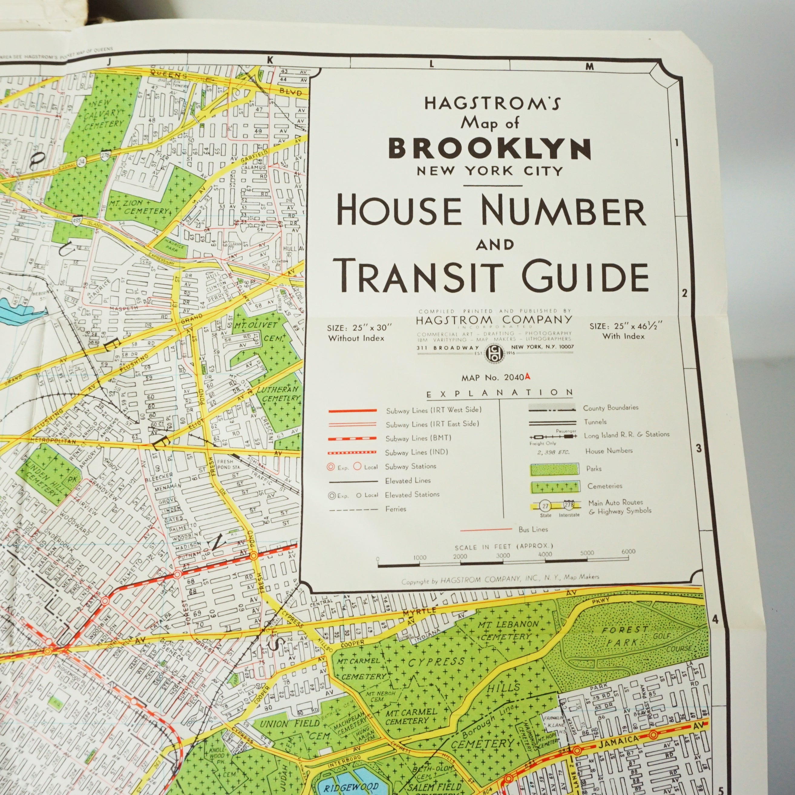 1950s Mid Century HAGSTROM'S Map Of Brooklyn New York Subway