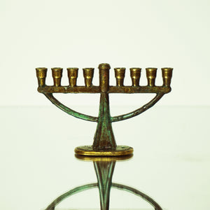 1980 Vintage Brass Happy Chanukah Menorah with Art Deco Box and Instruction Page