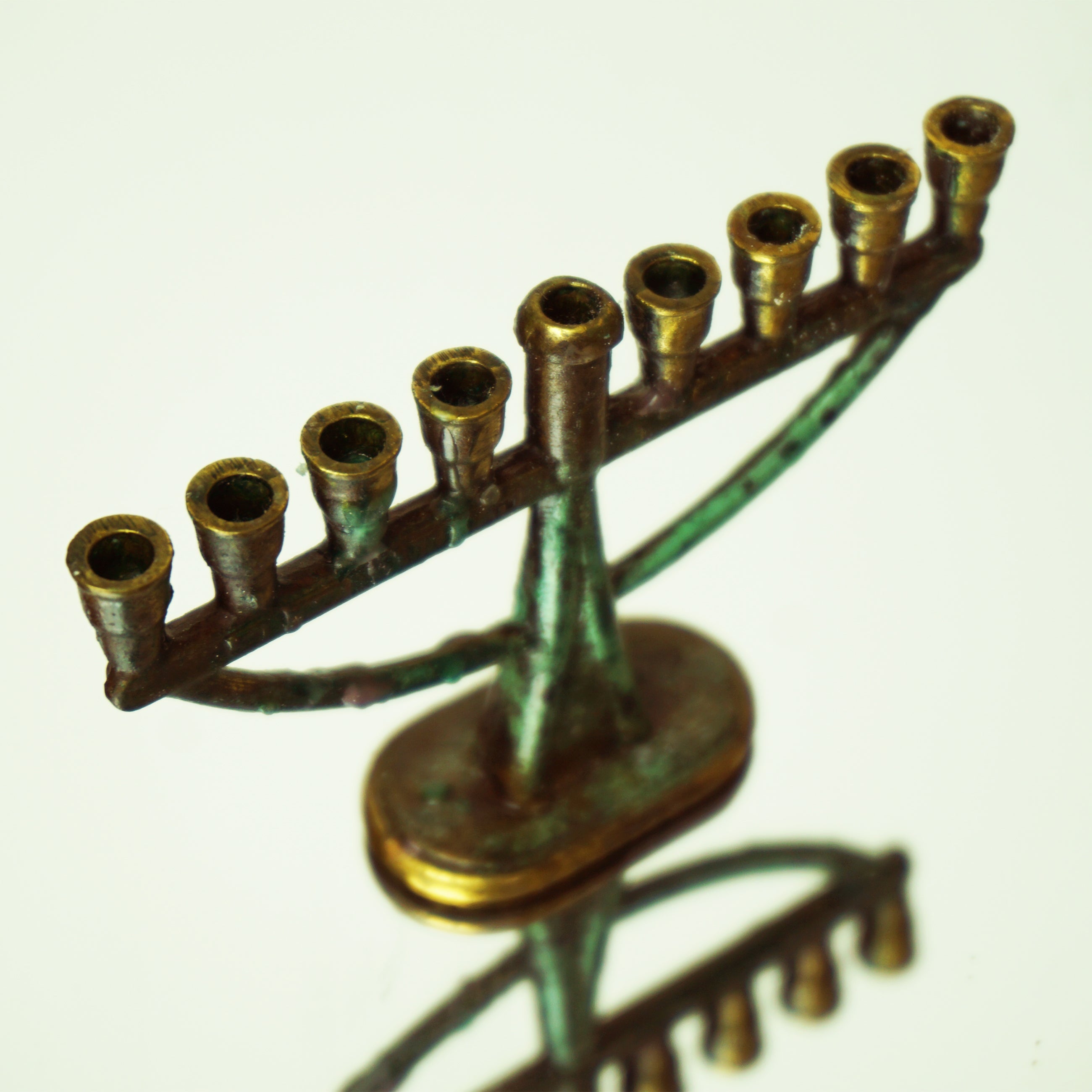 1980 Vintage Brass Happy Chanukah Menorah with Art Deco Box and Instruction Page