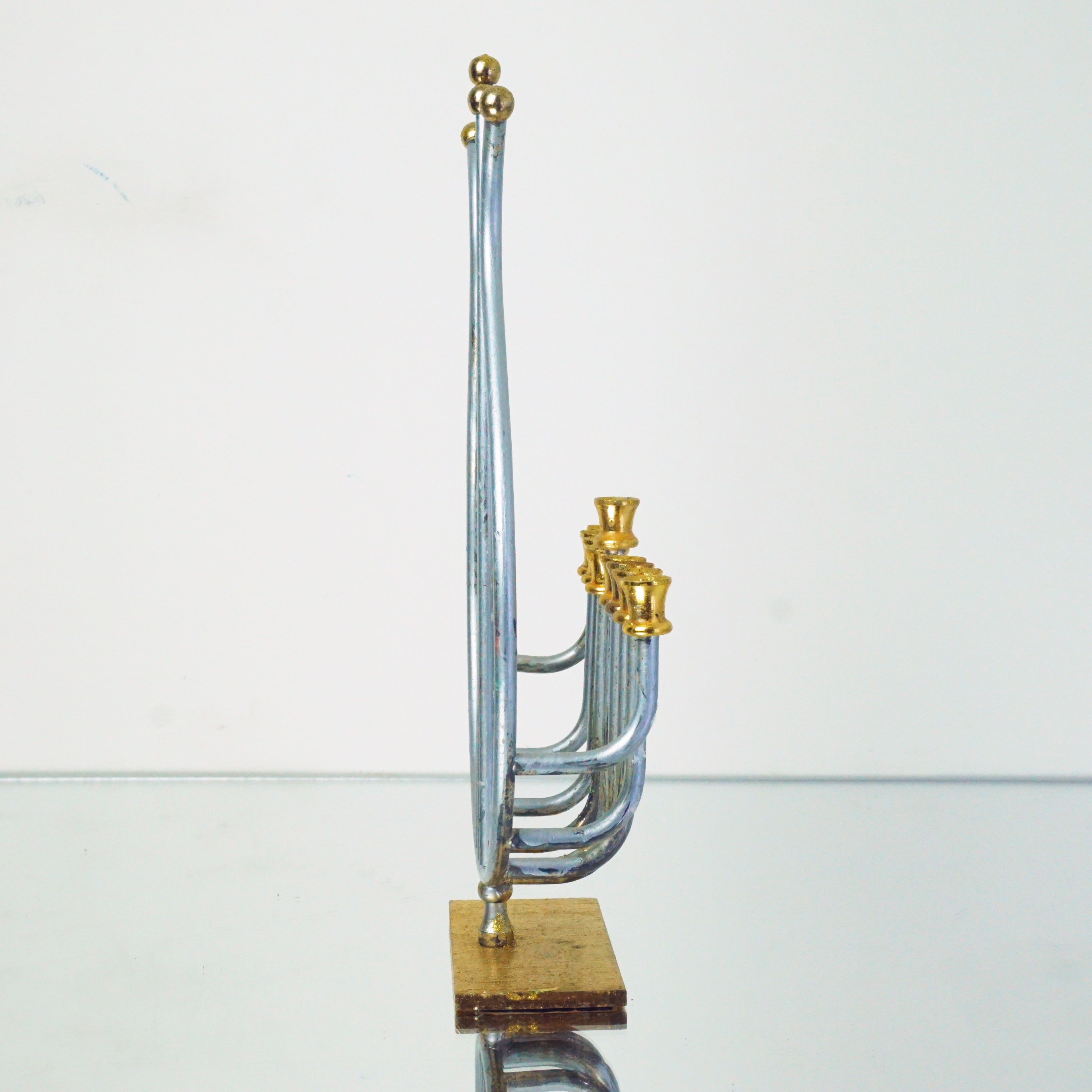 1970s Vintage 24K Gold & Silver Plated King David's Harp Hanukkah Menorah