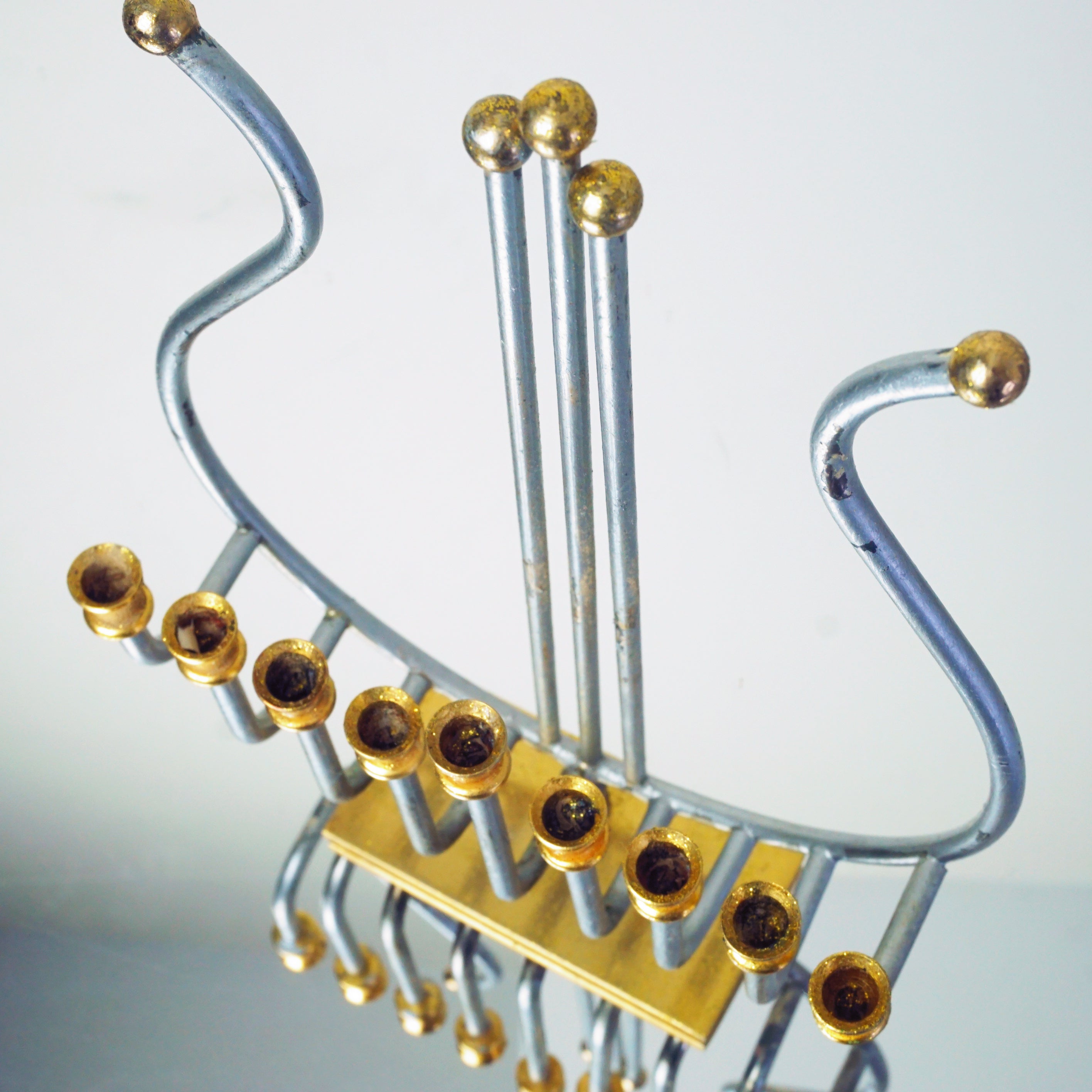 1970s Vintage 24K Gold & Silver Plated King David's Harp Hanukkah Menorah