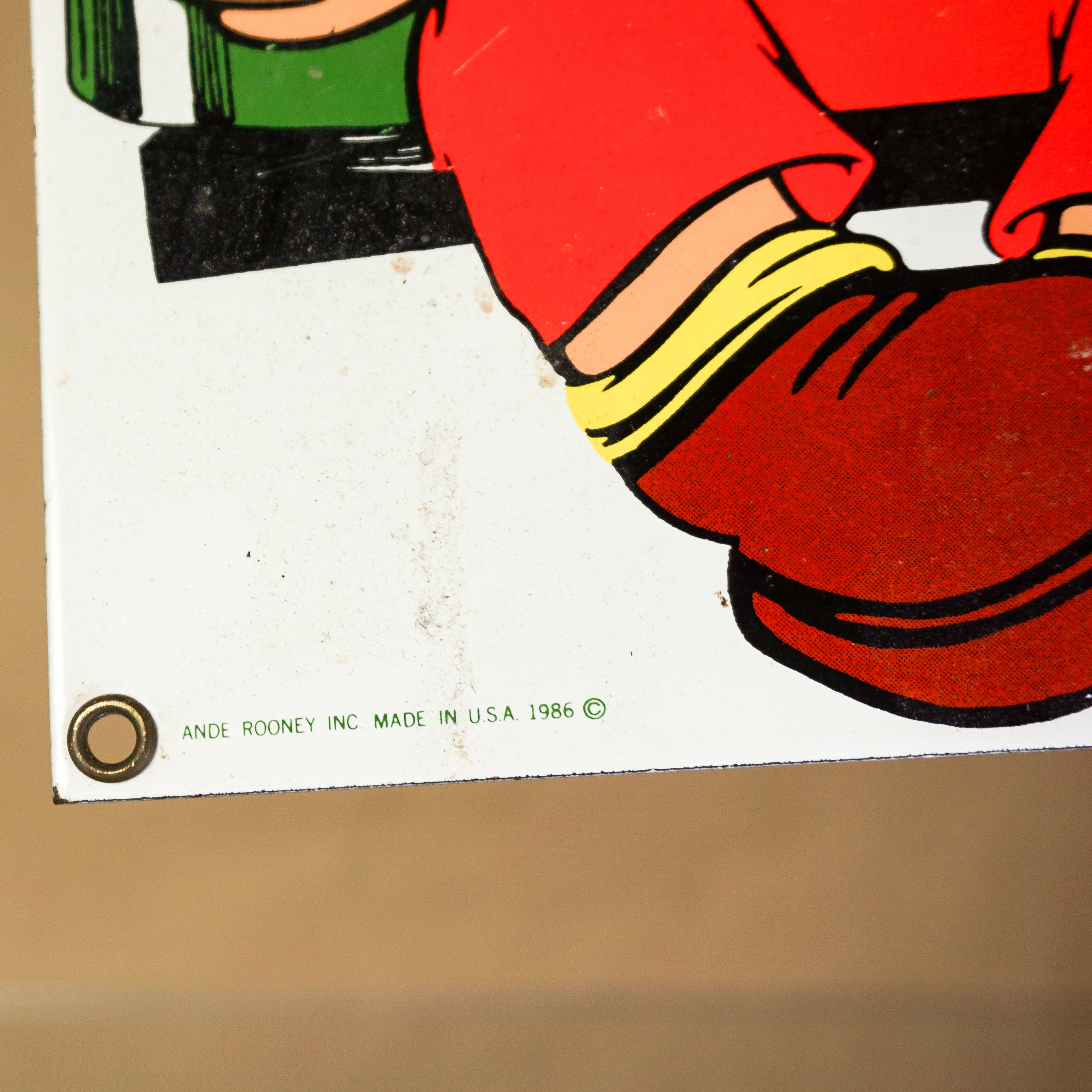 1986 Vintage Porcelain ANDRE ROONEY Little Squirt Soda Boy Sign
