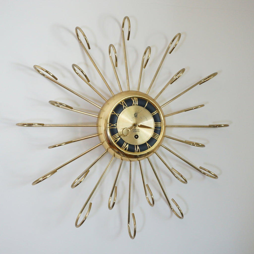 1958 Mid-Century J&M Wind Starburst Atomic 8-day Windup Wall Clock
