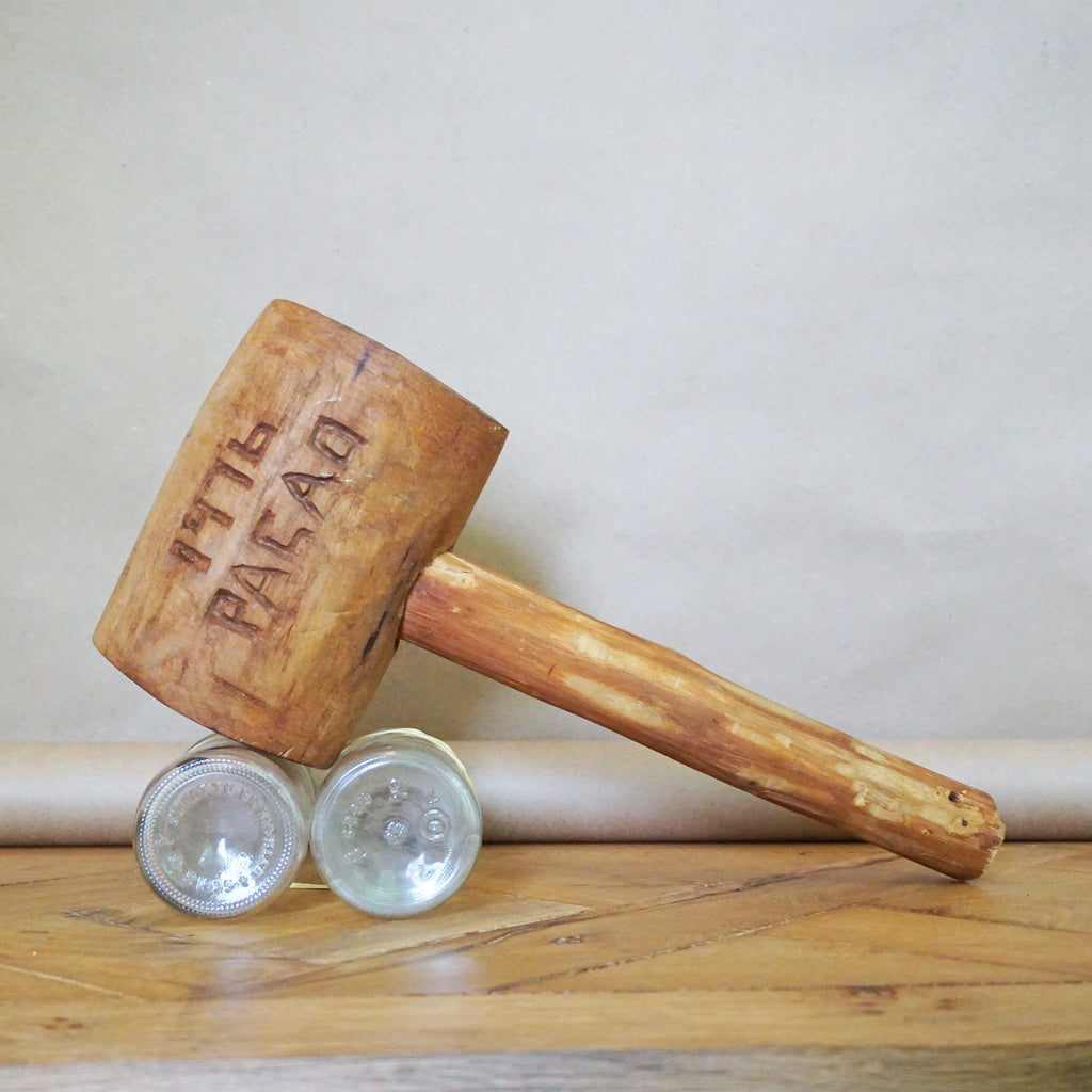 1970s Vintage Large Wooden Mallet Primitive Hammer "1976 Pacao". 14" tall.