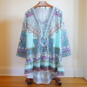 SHEILAY Lace Up Long Sleeve Floral Print Loose Dress Sustainable Deco, Inc. SHEILAY Lace Up Long Sleeve Floral Print Loose Dress Sustainable Deco, Inc.