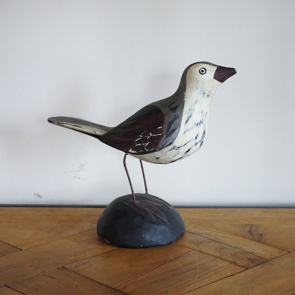 Solid Wood White Wagtail Bird Figurine. Made in Indonesia. 8" Tall.