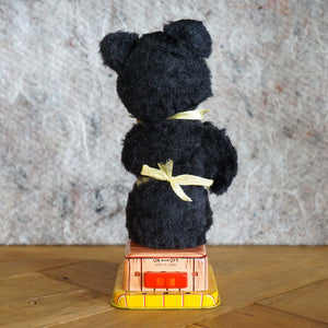 1950s Wind-Up TN TOYS NOMURA Boot Shining, Pipe Smoking Bear. Made in Japan.