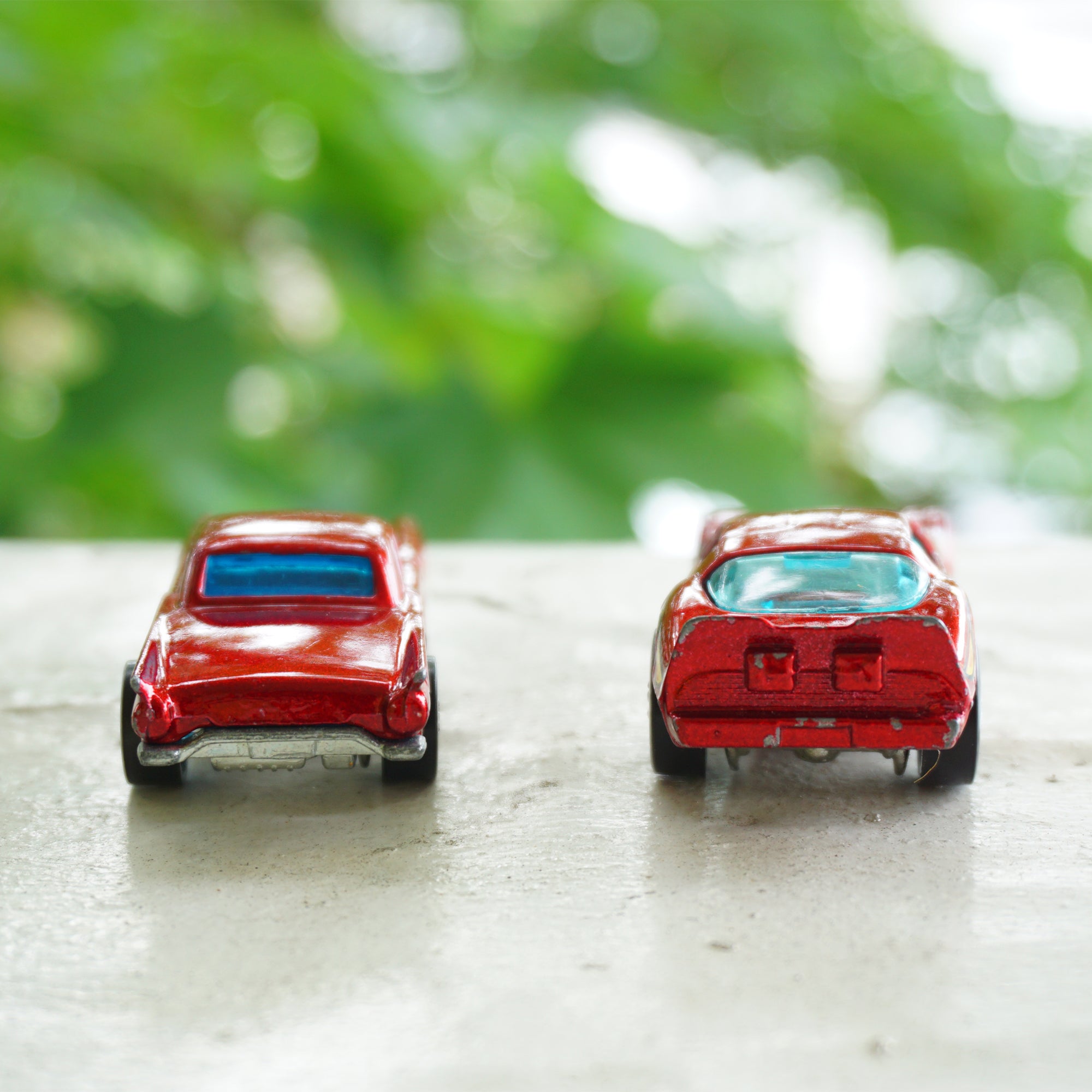 1977 Lot of 2 Vintage HOT WHEELS Firebird Funny Car & '57 Ford T-Bird Red Cars. Made by Mattel, Inc.
