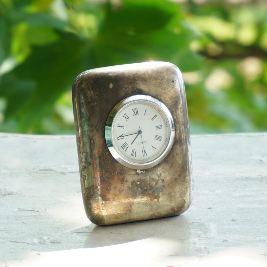 Vintage GODDINGER SILVER ART Nickel Silver Quartz Travel Clock. Kingsway Clock Face.