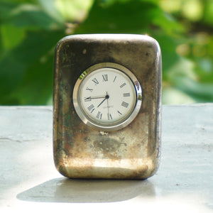 Vintage GODDINGER SILVER ART Nickel Silver Quartz Travel Clock. Kingsway Clock Face.