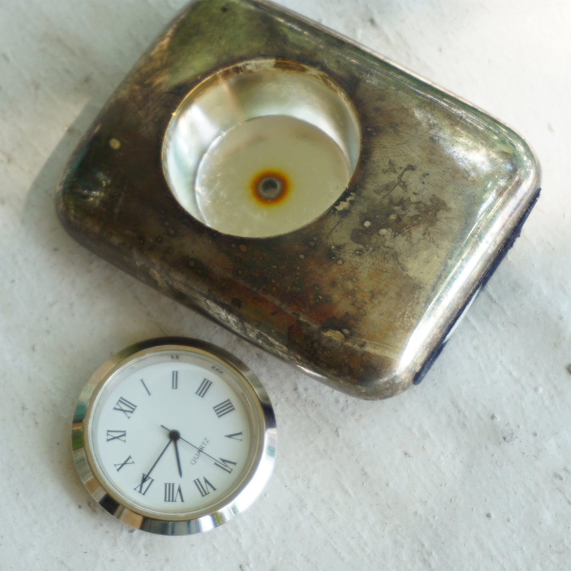 Vintage GODDINGER SILVER ART Nickel Silver Quartz Travel Clock. Kingsway Clock Face.