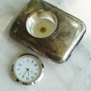 Vintage GODDINGER SILVER ART Nickel Silver Quartz Travel Clock. Kingsway Clock Face.