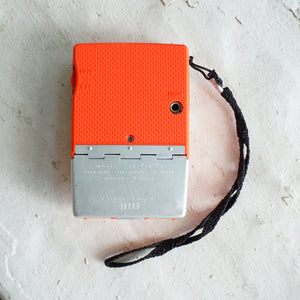 1960s Rare Vintage SONY Six Transistor Orange Pocket Radio with Leather Case. Model: TR-620. Made in Japan.