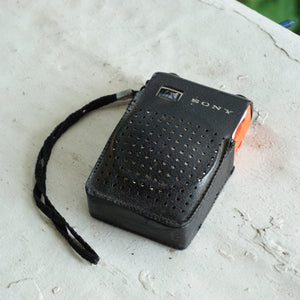 1960s Rare Vintage SONY Six Transistor Orange Pocket Radio with Leather Case. Model: TR-620. Made in Japan.