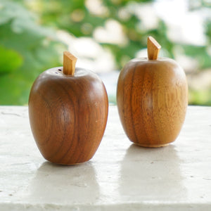 Vintage Wooden Apple Salt and Pepper Shakers. Made in Portugal.