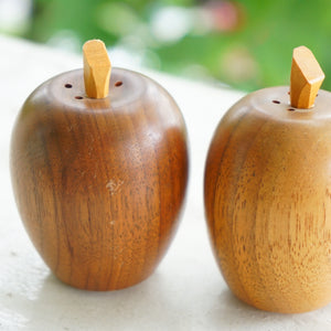 Vintage Wooden Apple Salt and Pepper Shakers. Made in Portugal.