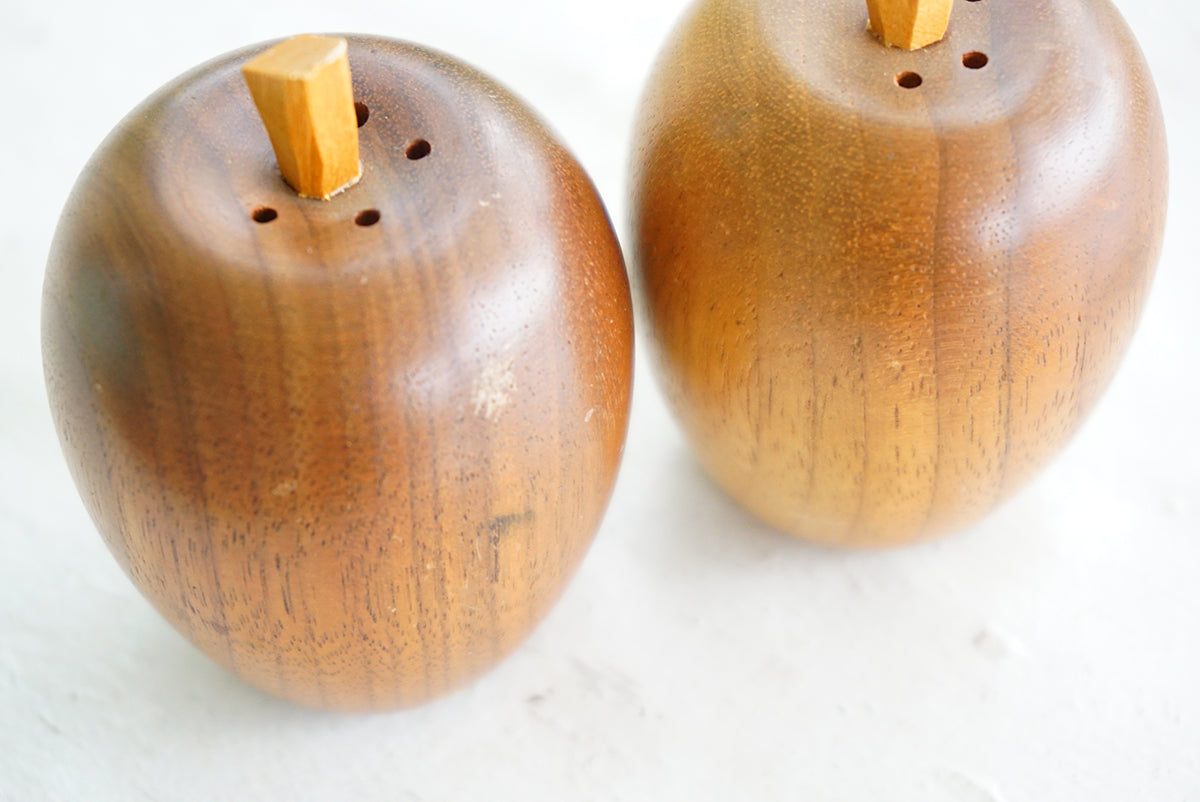 Vintage Wooden Apple Salt and Pepper Shakers. Made in Portugal.