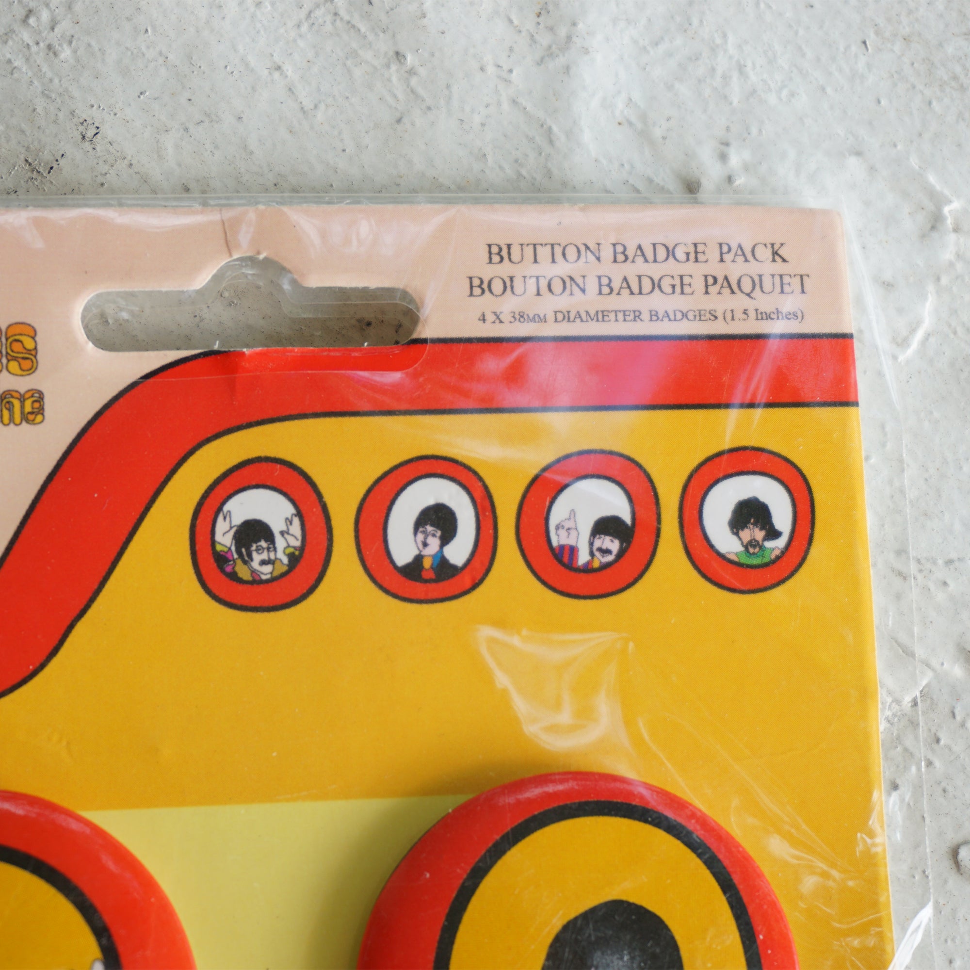 2009 THE BEATLES Yellow Submarine 4 Button Badge Pack: Lennon, McCartney, Harrison, Starr. 1.5" each.