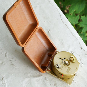 Vintage WESTCLOX Gold Tone Windup Travel Alarm Clock in Brown Case. Made in Taiwan.