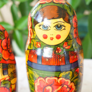 Hand Painted Wood Matryoshka "Матрёшка". Traditional Russian Nesting Dolls. Set of 4.