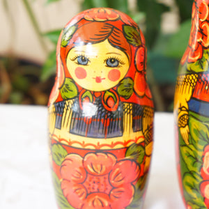 Hand Painted Wood Matryoshka "Матрёшка". Traditional Russian Nesting Dolls. Set of 4.