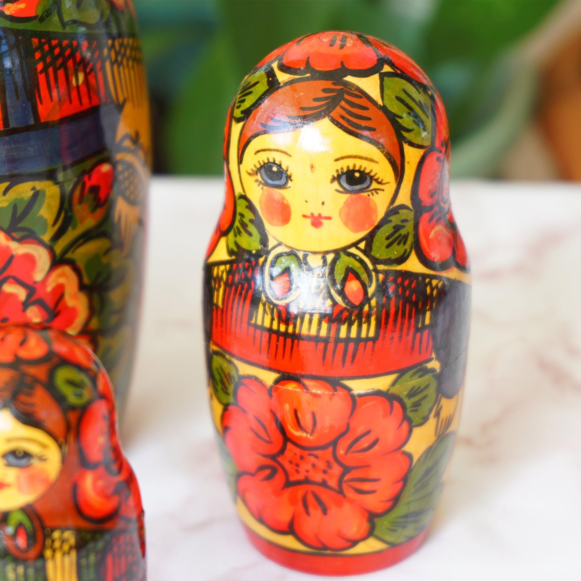 Hand Painted Wood Matryoshka "Матрёшка". Traditional Russian Nesting Dolls. Set of 4.