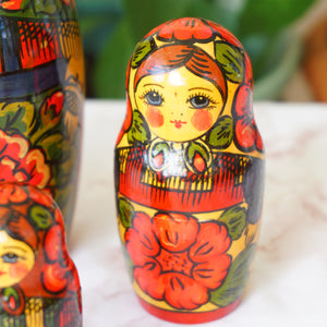 Hand Painted Wood Matryoshka "Матрёшка". Traditional Russian Nesting Dolls. Set of 4.