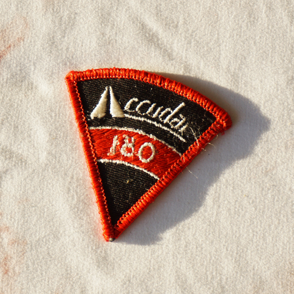1980s Vintage 2" Road Accudar 180 Triangle Clothing Patch. Red, Black and White Colors.