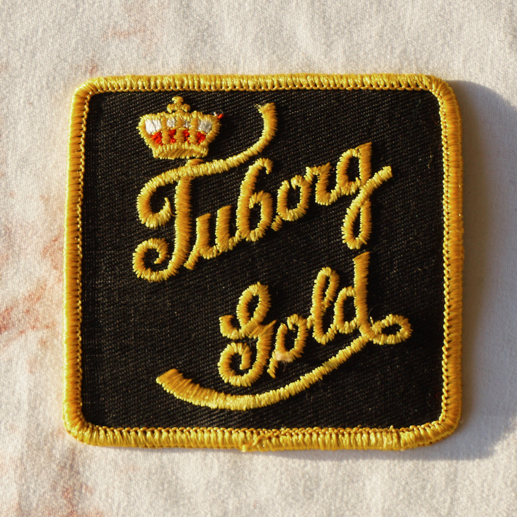 1980s Vintage 3" Tuborg Gold Beer Clothing Patch with Crown. Gold and Black Colors.