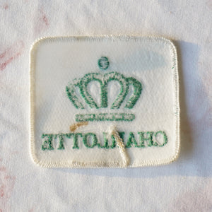 1980s Vintage 3.25" "CHARLOTTE" Hornets Crown Clothing Patch. White and Green.
