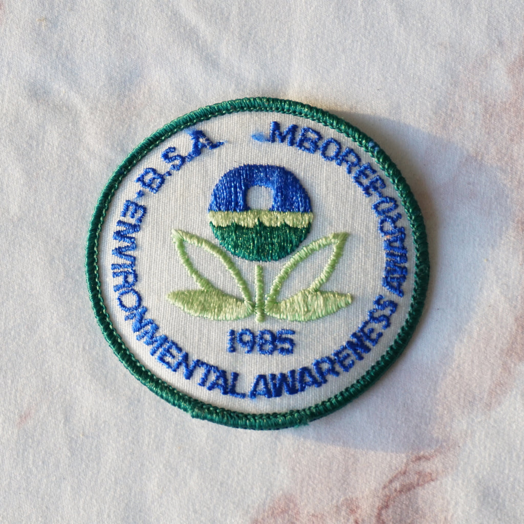 1985 Vintage 3" Jamboree Environmental Awareness Award B.S.A Clothing Patch. Blue, Green and White Colors.