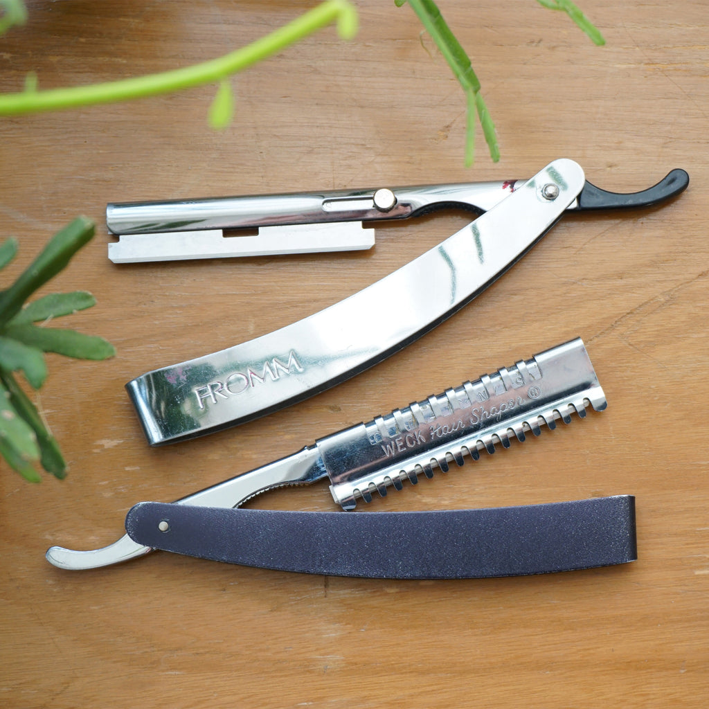 Vintage Metal Barber Hair Tools Set. FROMM Shaver and WECK Hair Shaper. Includes Original Razors.