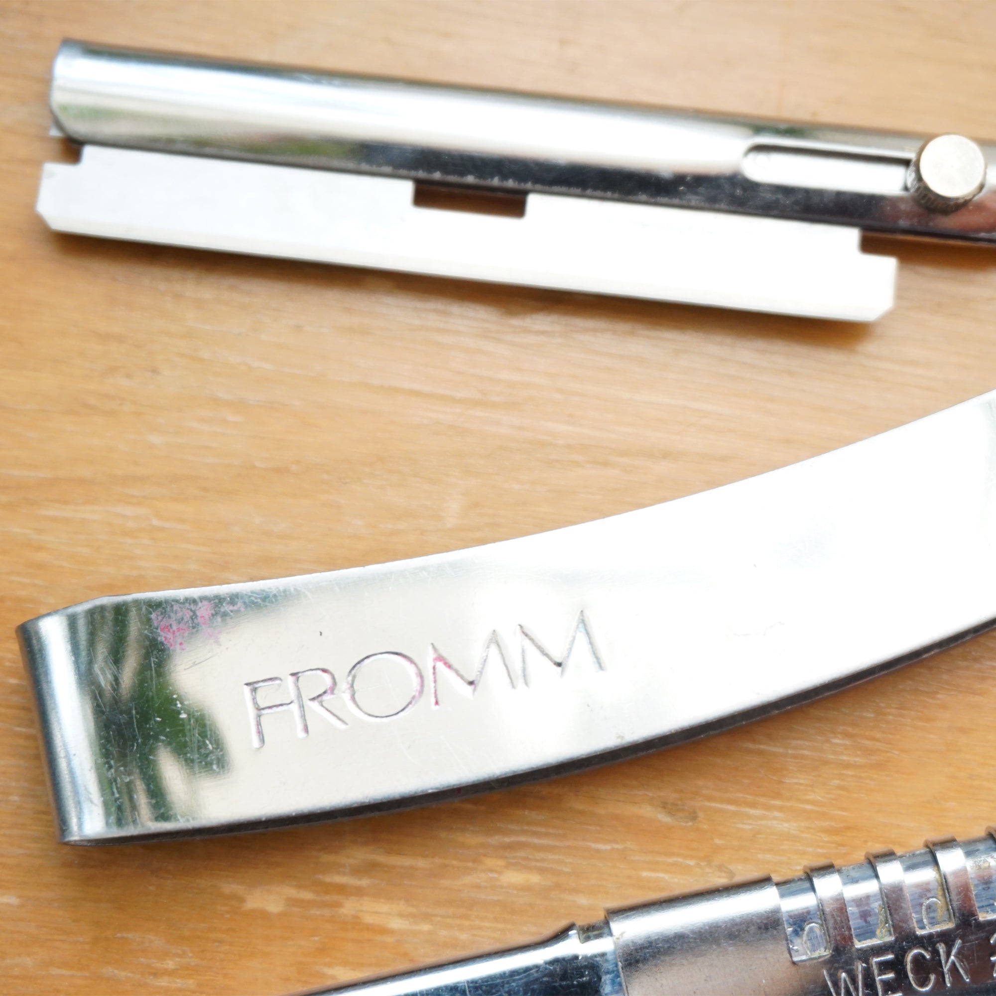 Vintage Metal Barber Hair Tools Set. FROMM Shaver and WECK Hair Shaper. Includes Original Razors.