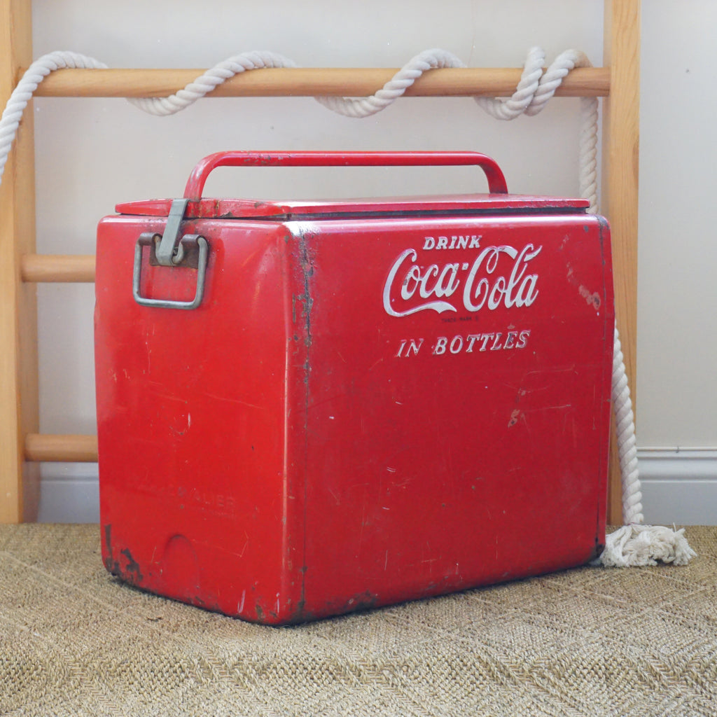 1960s Vintage Original Large 18" Metal COCA-COLA Red Bottle Cooler. Made in USA.